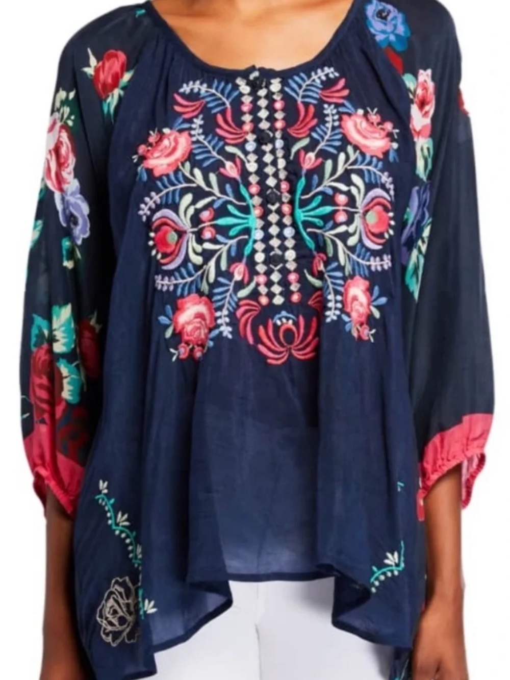 JOHNNY WAS rosey embroidered tunic top